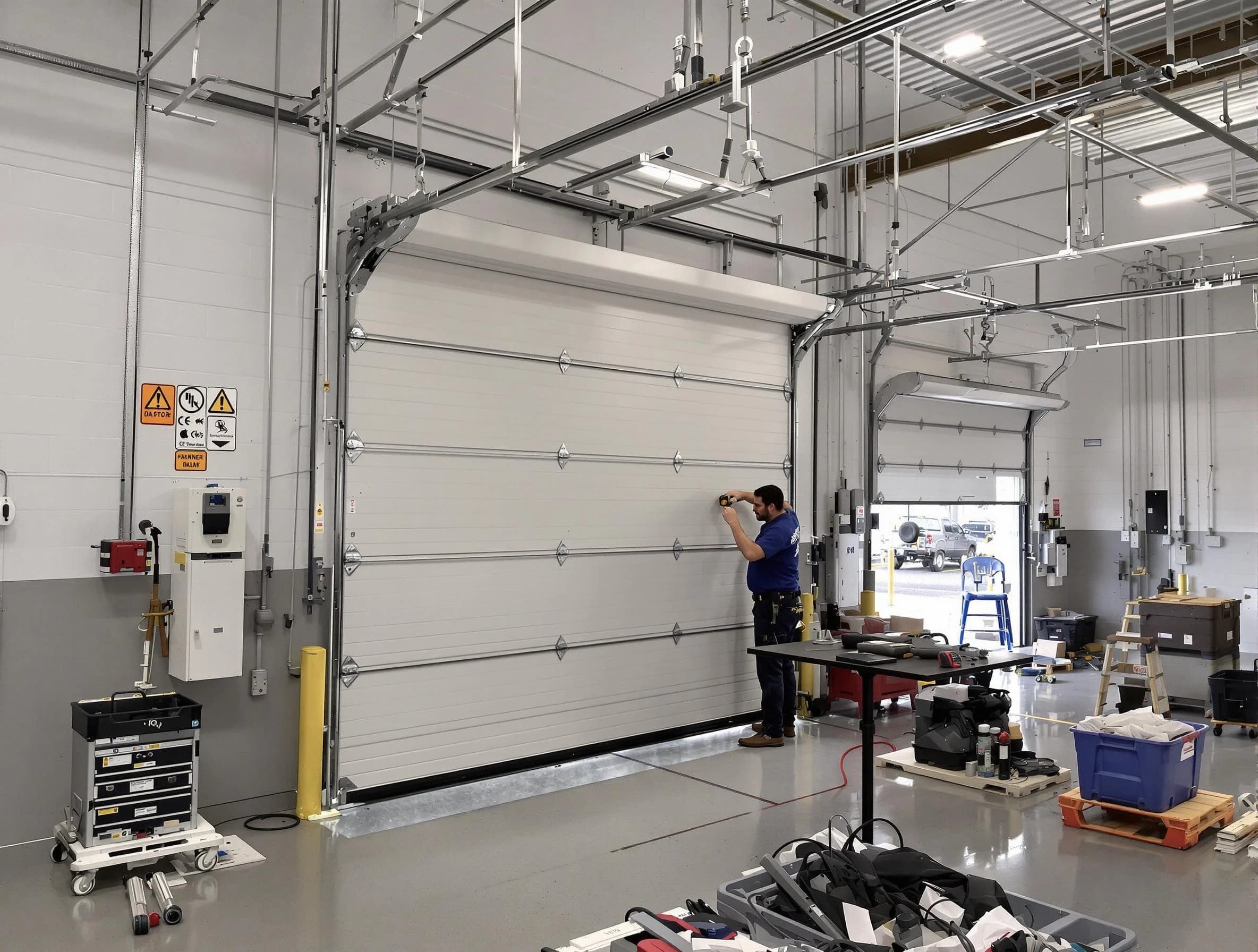 Commercial garage door repair being performed by Marietta Garage Door Repair expert in Marietta