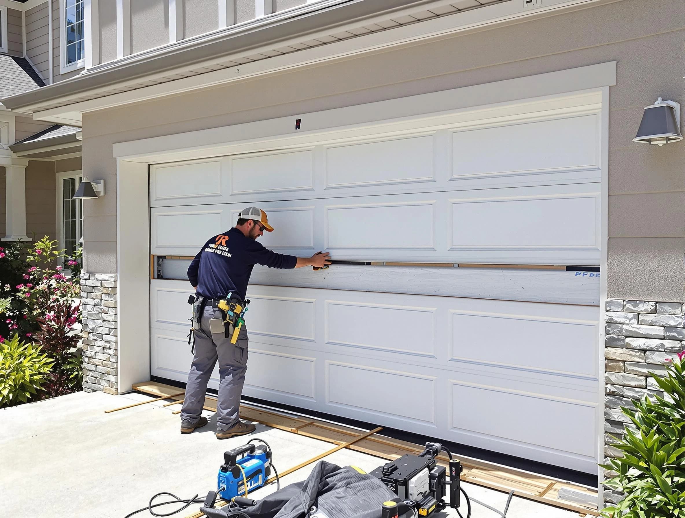 Marietta Garage Door Repair team performing complete garage door replacement at Marietta residence