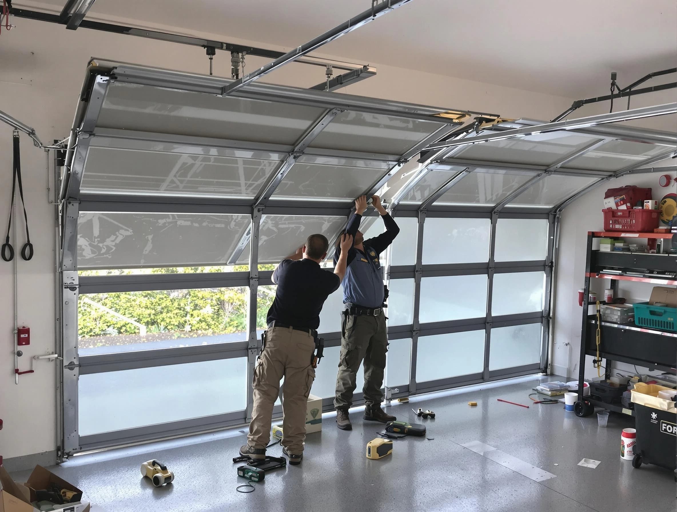 Marietta Garage Door Repair expert performing precise panel replacement on Marietta garage door