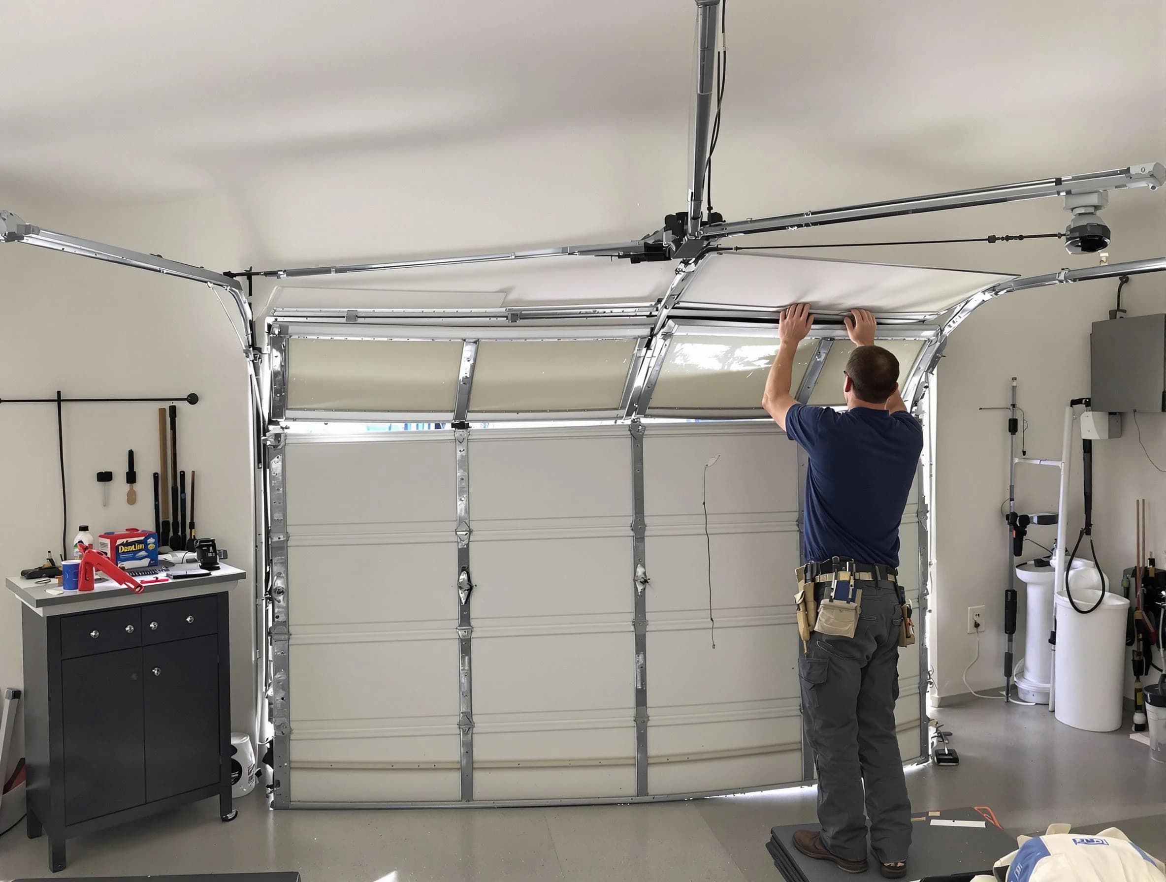Marietta Garage Door Repair specialist performing precise section replacement on Marietta garage door