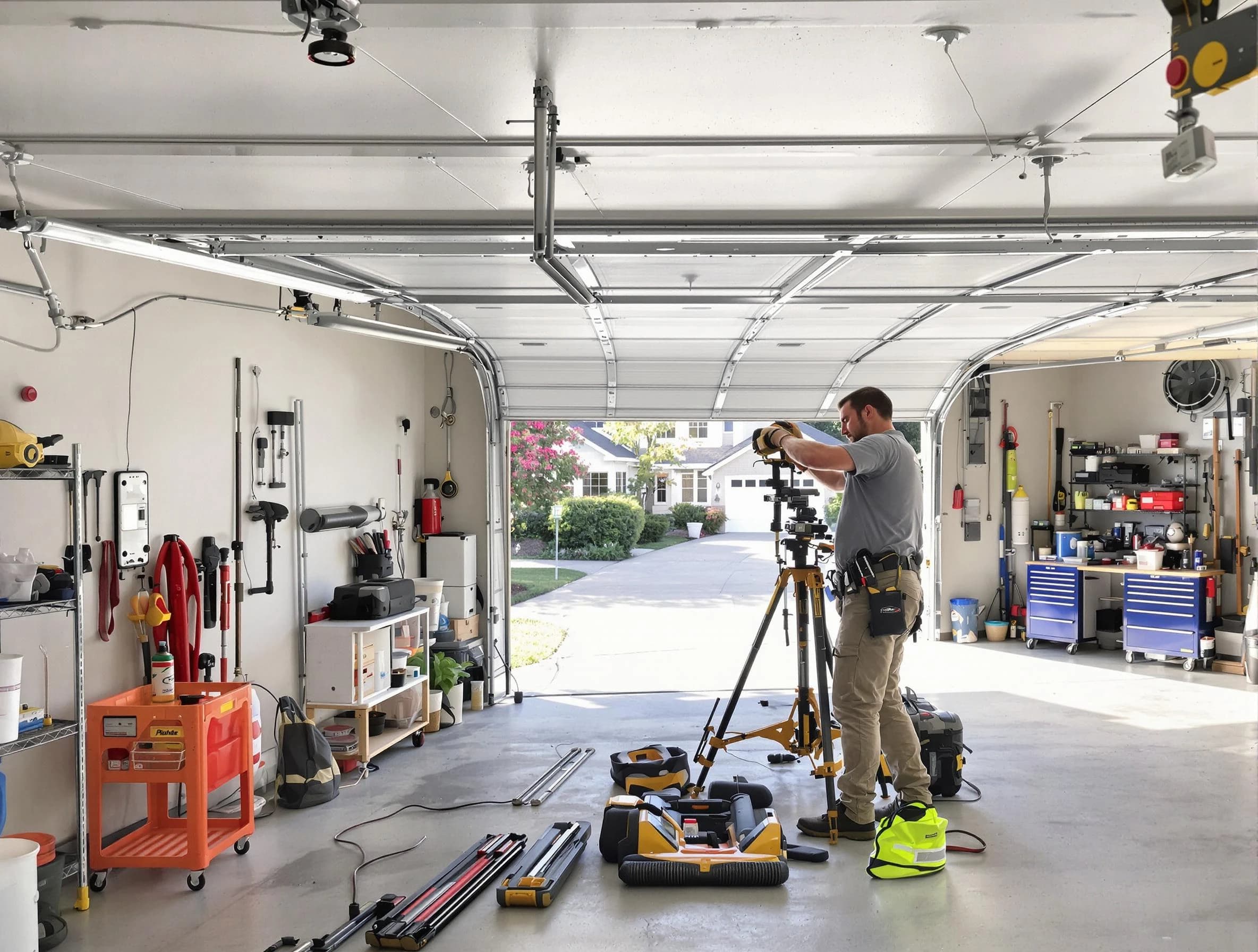 Marietta Garage Door Repair specialist performing laser-guided track alignment in Marietta