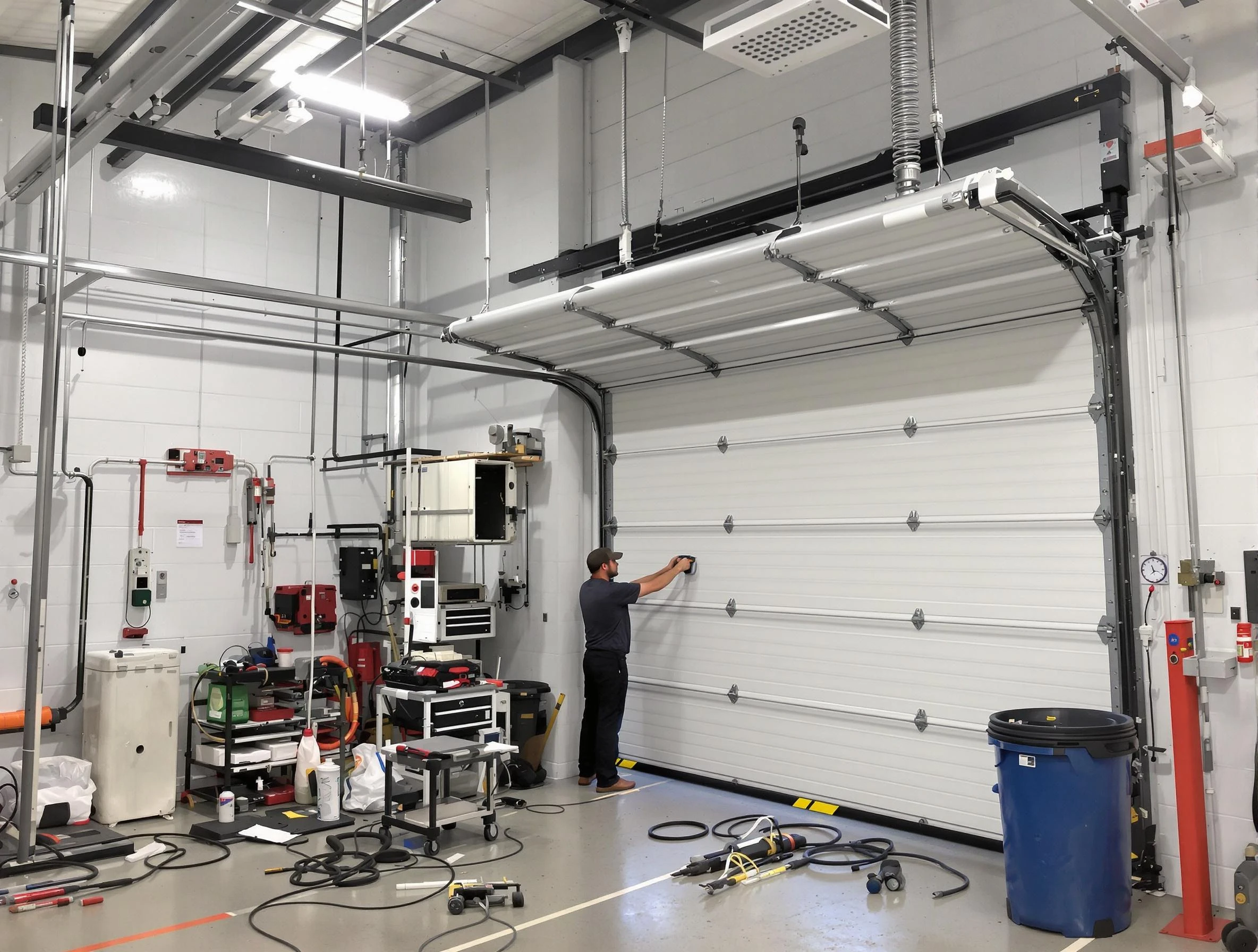Marietta Garage Door Repair certified technician performing commercial door repair at a Marietta business facility