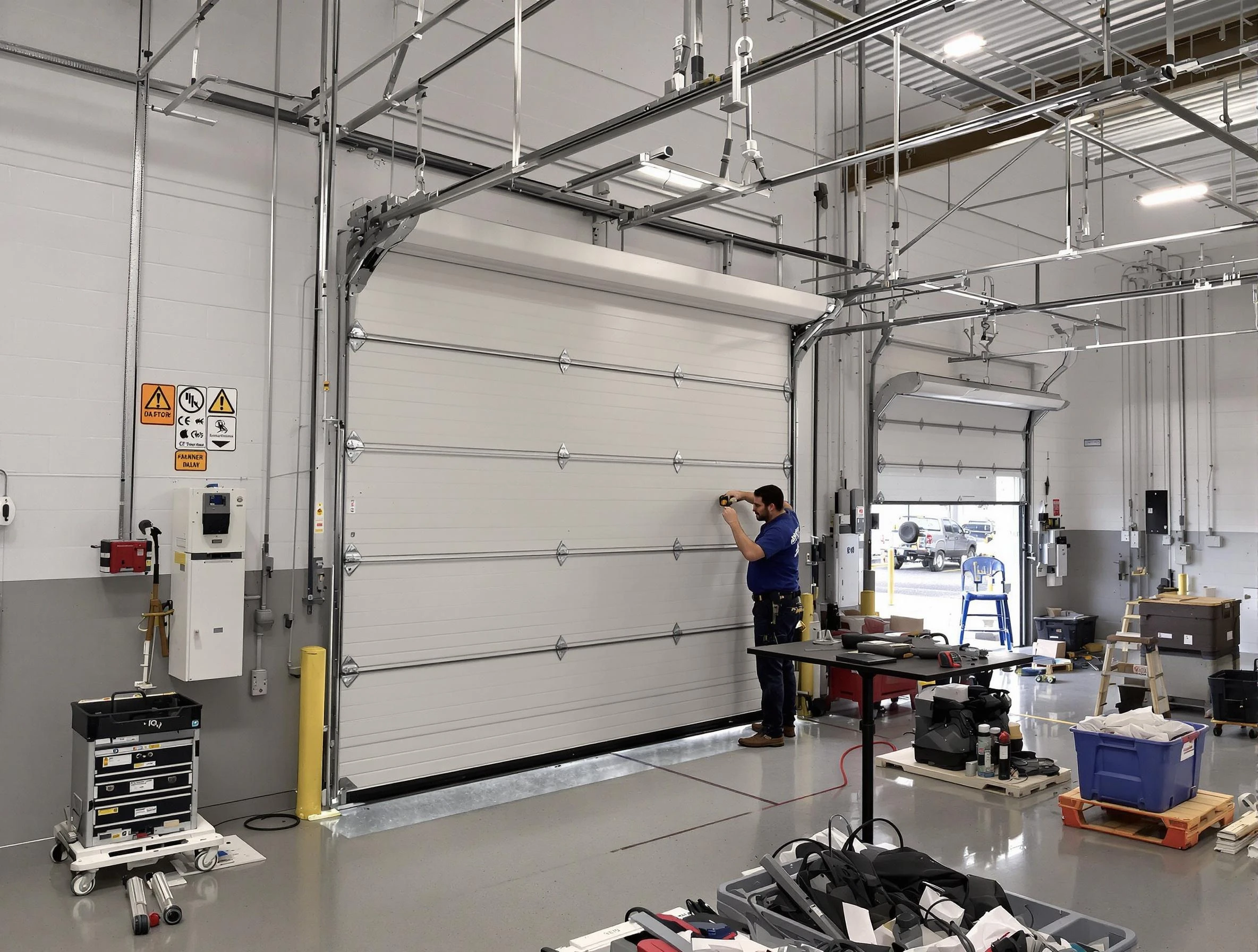 Commercial garage door repair being performed by Marietta Garage Door Repair expert in Marietta