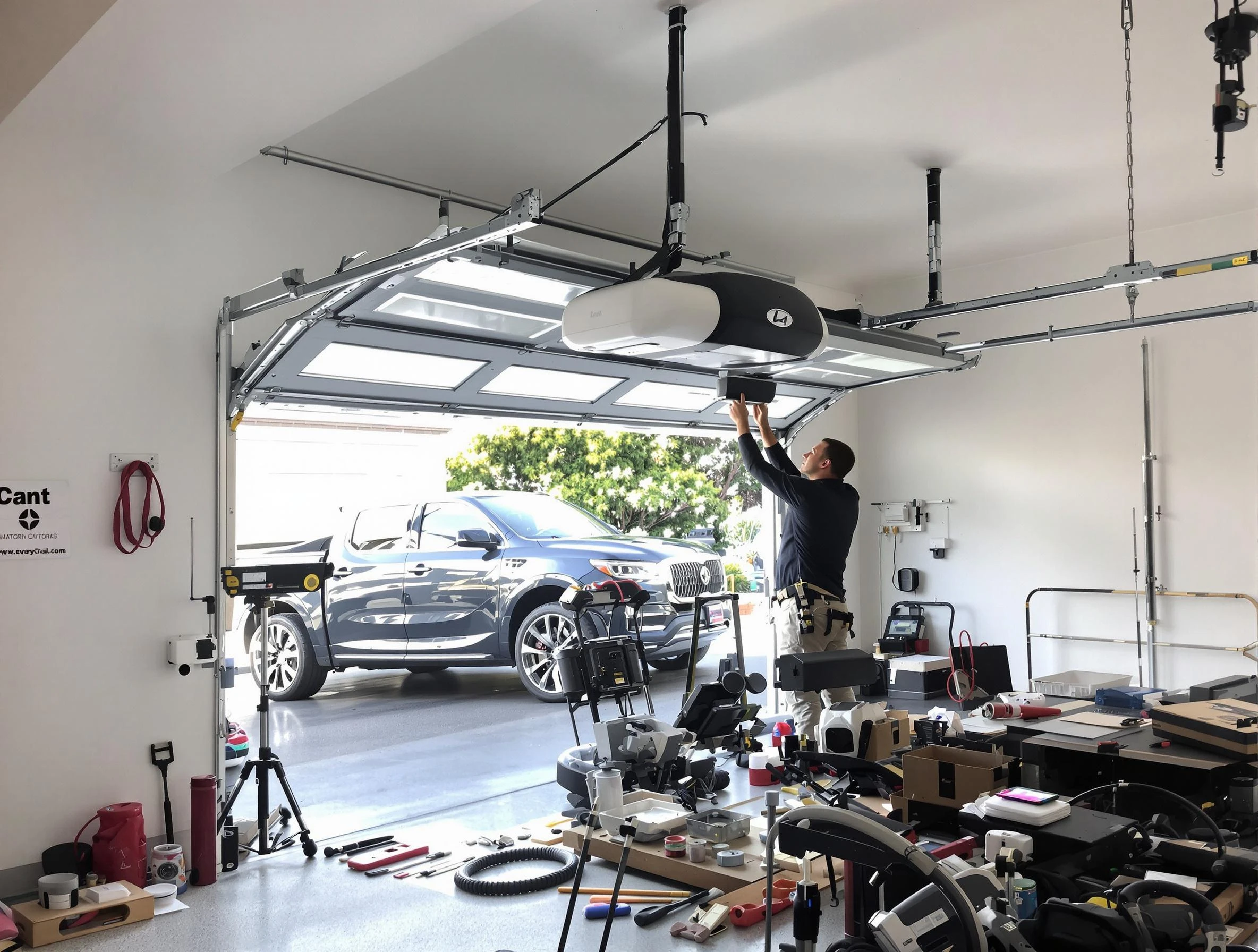 Marietta Garage Door Repair specialist installing smart garage door opener system in Marietta home