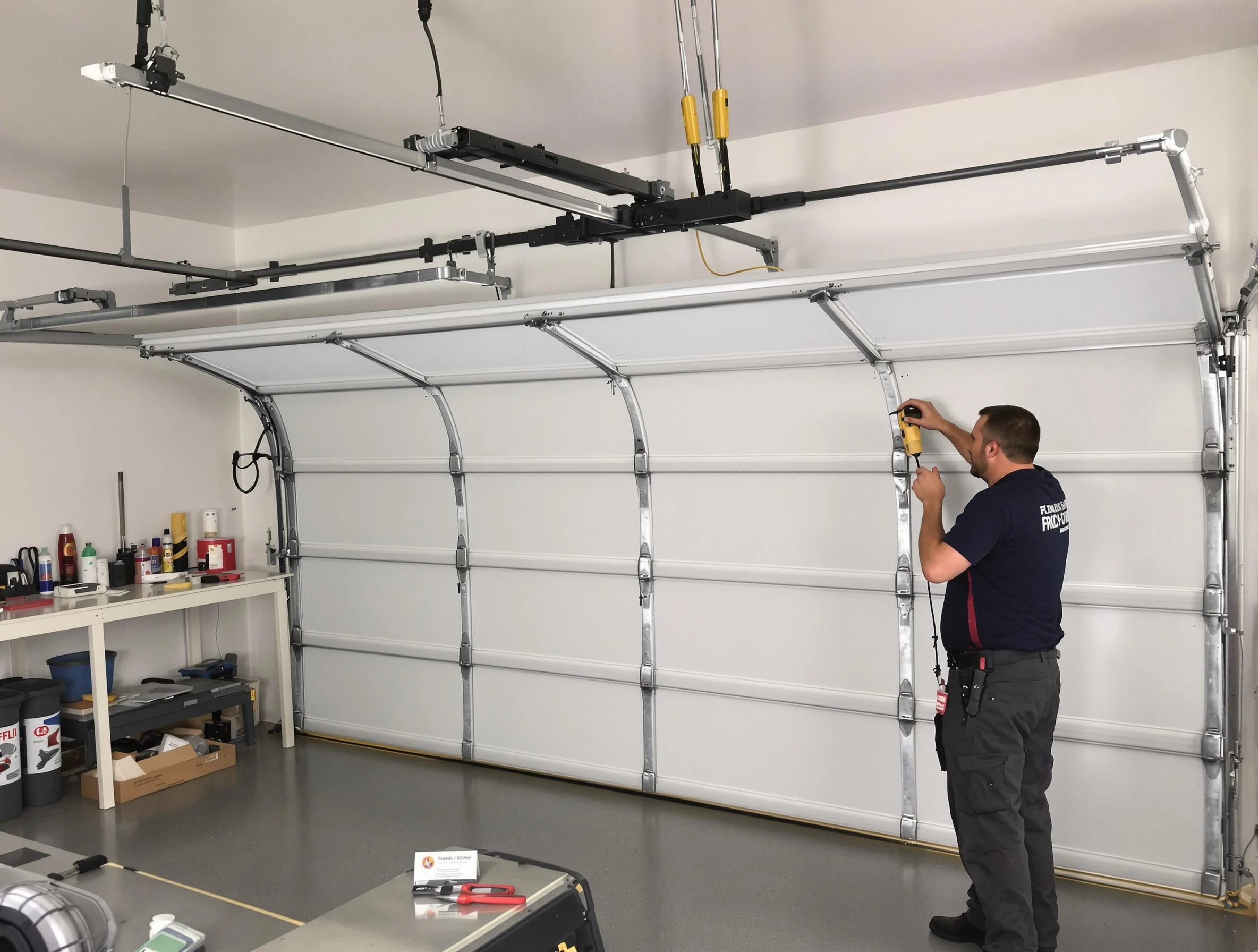 Marietta Garage Door Repair certified technician performing overhead door system repair in Marietta