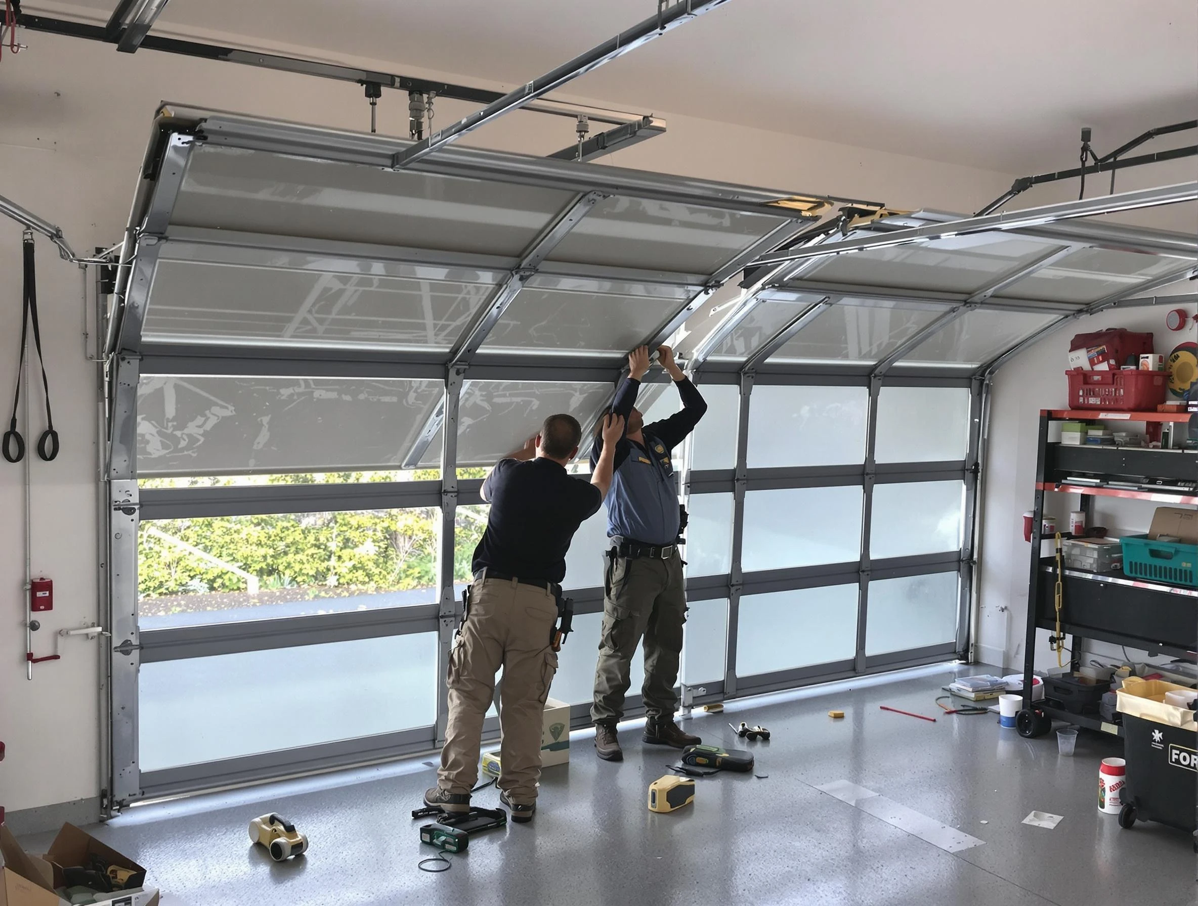 Marietta Garage Door Repair expert performing precise panel replacement on Marietta garage door
