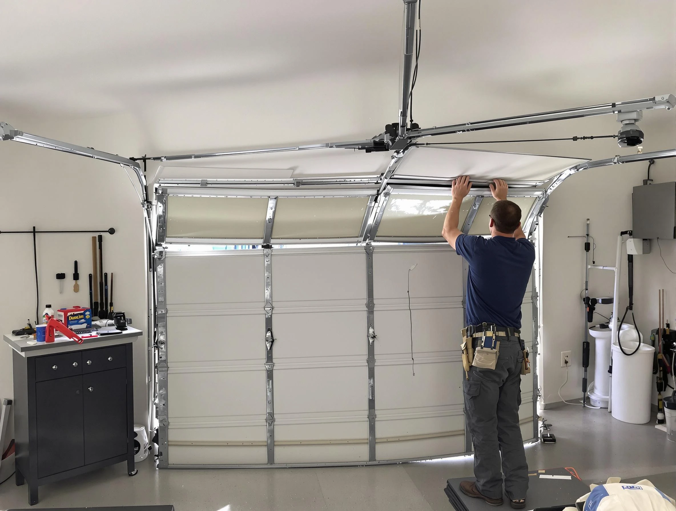 Marietta Garage Door Repair specialist performing precise section replacement on Marietta garage door